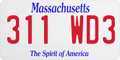MA license plate 311WD3