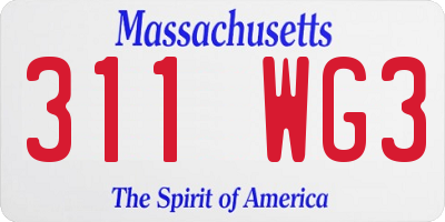 MA license plate 311WG3