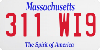 MA license plate 311WI9