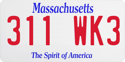 MA license plate 311WK3