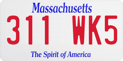 MA license plate 311WK5