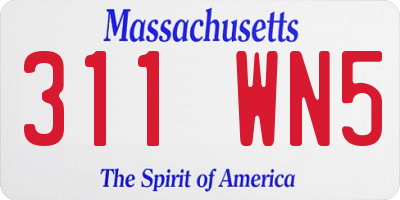 MA license plate 311WN5