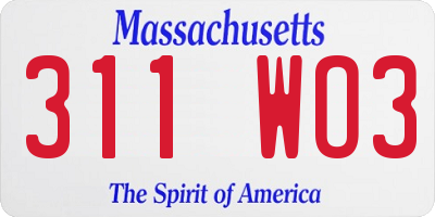 MA license plate 311WO3