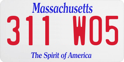 MA license plate 311WO5