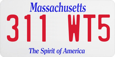 MA license plate 311WT5