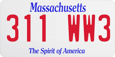 MA license plate 311WW3