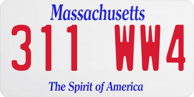 MA license plate 311WW4