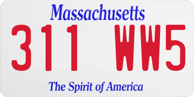 MA license plate 311WW5
