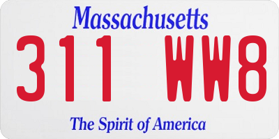 MA license plate 311WW8