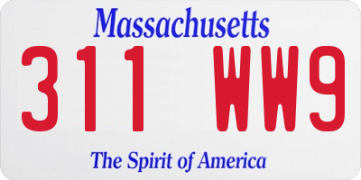 MA license plate 311WW9