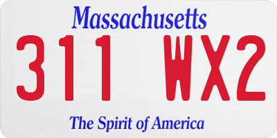 MA license plate 311WX2