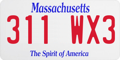 MA license plate 311WX3