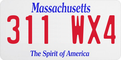 MA license plate 311WX4
