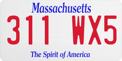 MA license plate 311WX5