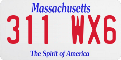 MA license plate 311WX6