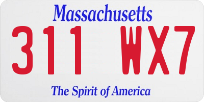 MA license plate 311WX7
