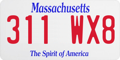 MA license plate 311WX8