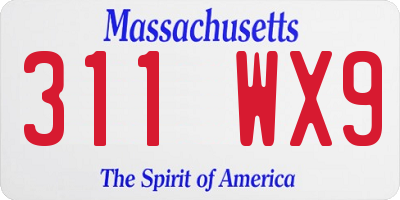 MA license plate 311WX9
