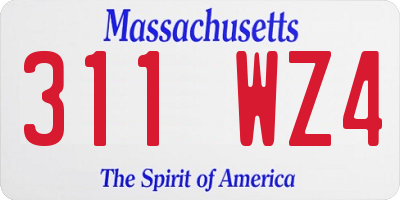 MA license plate 311WZ4