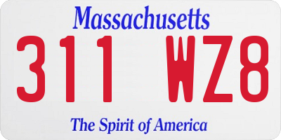 MA license plate 311WZ8