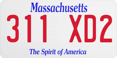 MA license plate 311XD2