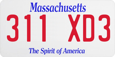 MA license plate 311XD3