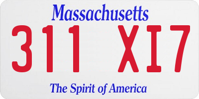 MA license plate 311XI7
