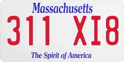 MA license plate 311XI8