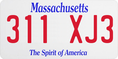MA license plate 311XJ3
