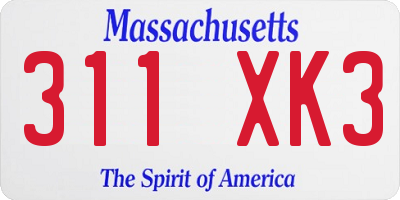 MA license plate 311XK3