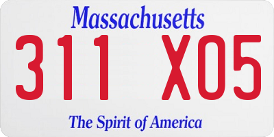 MA license plate 311XO5