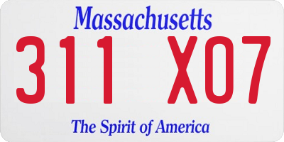 MA license plate 311XO7