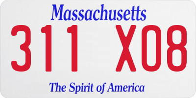 MA license plate 311XO8