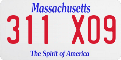 MA license plate 311XO9