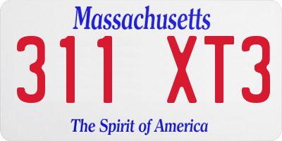 MA license plate 311XT3
