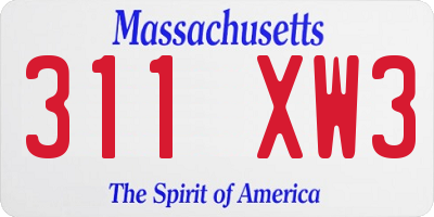 MA license plate 311XW3