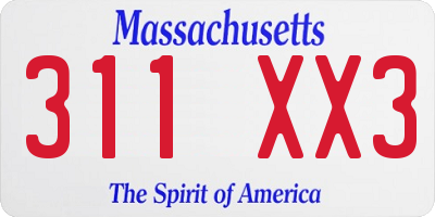 MA license plate 311XX3