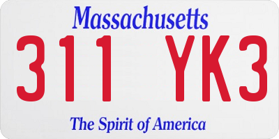 MA license plate 311YK3