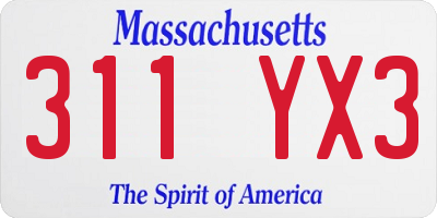 MA license plate 311YX3