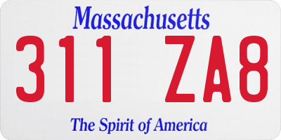 MA license plate 311ZA8