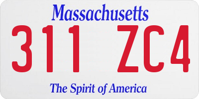 MA license plate 311ZC4
