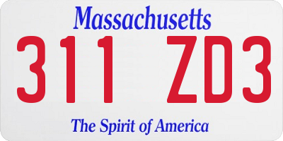 MA license plate 311ZD3
