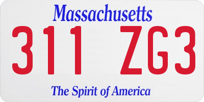 MA license plate 311ZG3