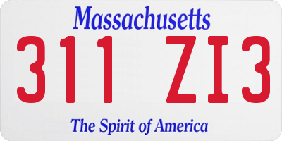 MA license plate 311ZI3