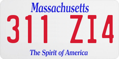 MA license plate 311ZI4
