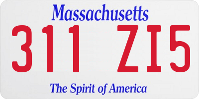 MA license plate 311ZI5