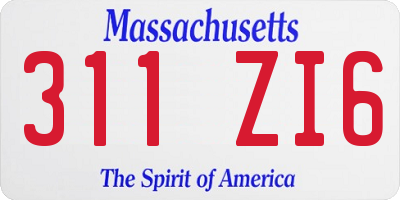 MA license plate 311ZI6