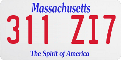 MA license plate 311ZI7