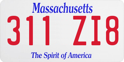MA license plate 311ZI8