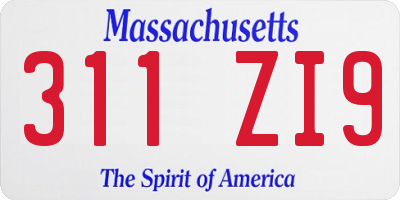 MA license plate 311ZI9